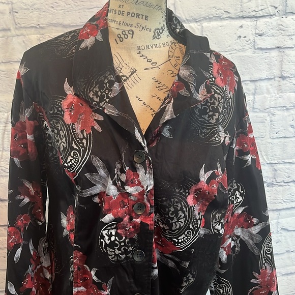 Chico’s Blazer Jacket Button Down Cotton Floral Print Medallions Chicos 3 XL - Picture 2 of 8